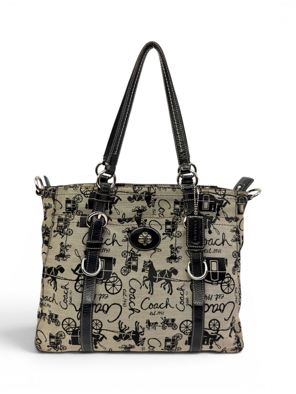 Vintage Y2K Coach Heritage Horse & Carriage Canvas Tote Shoulder Bag